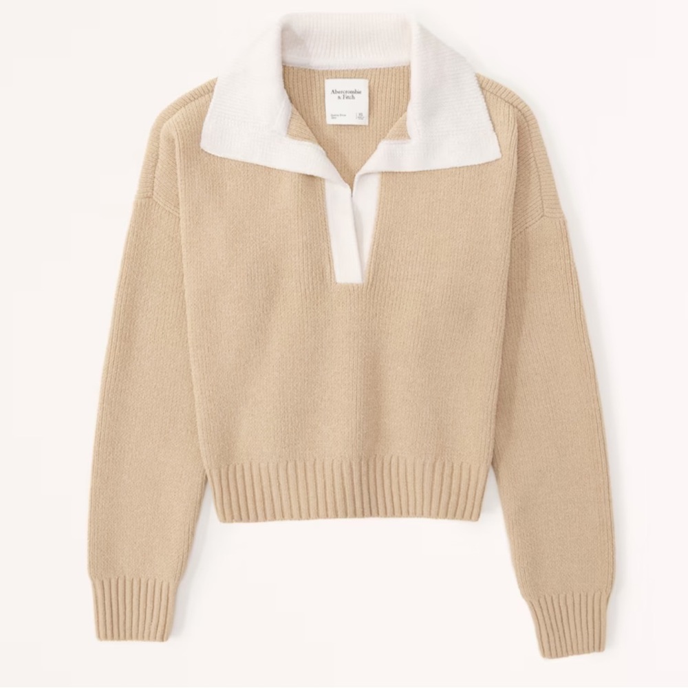Abercrombie Women’s Notch-neck sweater polo, Camel, small